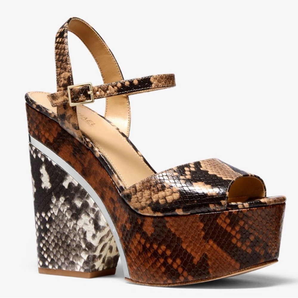 Michael Kors MK Lana Color- block Python Embossed Leather Wedge